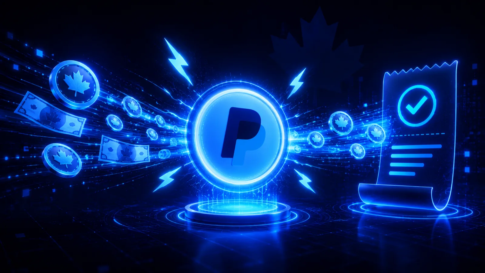 PayPal fast redemption at SpinQuest Canada with lightning bolt icons